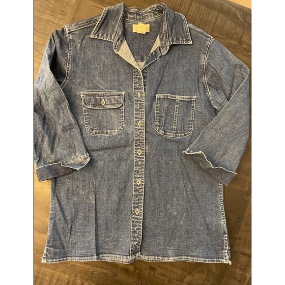 St. John's Bay Thick Stretchy Button Down Denim Shirt/Shacket- Sz MT - Picture 11 of 13